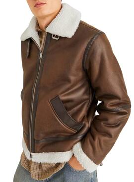 Jacke Jack and Jones Herren Aviator  in Braun mit Sherpa-Futter.