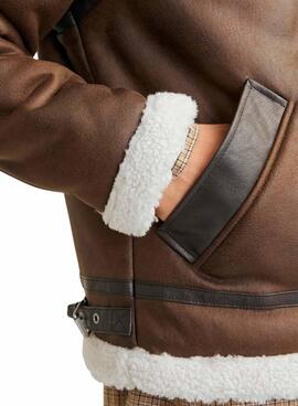 Jacke Jack and Jones Herren Aviator  in Braun mit Sherpa-Futter.