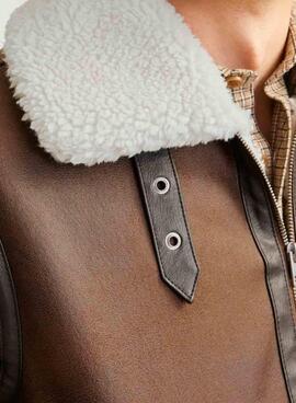 Jacke Jack and Jones Herren Aviator  in Braun mit Sherpa-Futter.
