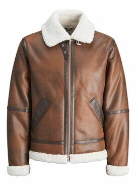 Jacke Jack and Jones Herren Aviator  in Braun mit Sherpa-Futter.
