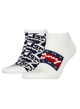 Pack 2 Socken Tommy Jeans Sneaker Flag weiß für Herren und Damen