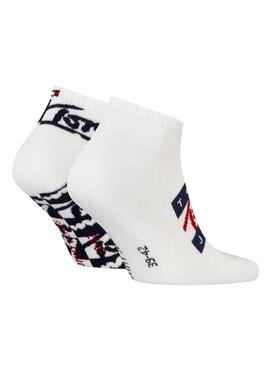 Pack 2 Socken Tommy Jeans Sneaker Flag weiß für Herren und Damen