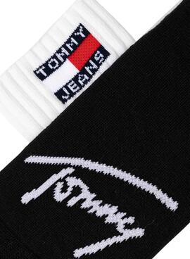  Packs 2 Tommy Jeans Sports Socken gestreift schwarz und weiß für Männer und Frauen