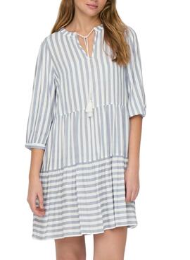 Kleid Only Kaya 3/4 Puff gestreiftes weißes Kleid für Frauen