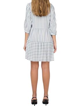Kleid Only Kaya 3/4 Puff gestreiftes weißes Kleid für Frauen
