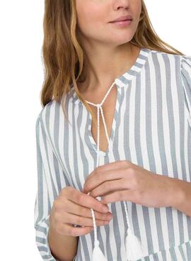Kleid Only Kaya 3/4 Puff gestreiftes weißes Kleid für Frauen