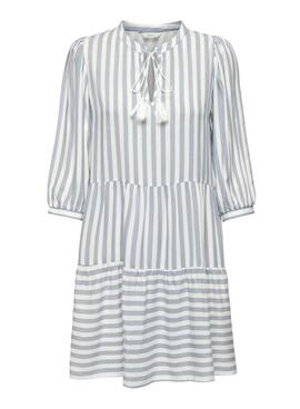Kleid Only Kaya 3/4 Puff gestreiftes weißes Kleid für Frauen