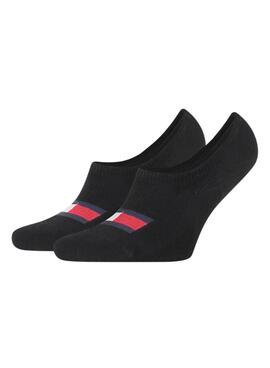 Paar 2 Tommy Jeans Footie schwarze Socken für Männer und Frauen
