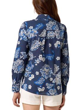 Naf Naf Bluse mit blauem Marineblumenmuster für Frauen.