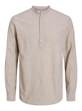 Hemd Jack and Jones Leinenmischung Beige für Herren