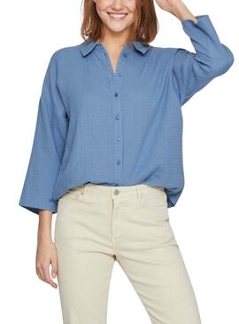 Bluse Vila Vilania Button 3/4 Blau für Damen