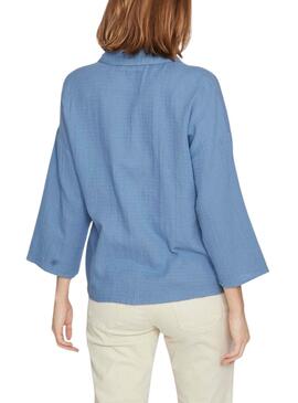 Bluse Vila Vilania Button 3/4 Blau für Damen