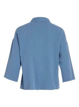 Bluse Vila Vilania Button 3/4 Blau für Damen