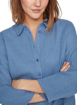 Bluse Vila Vilania Button 3/4 Blau für Damen