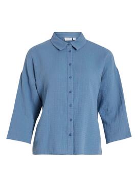 Bluse Vila Vilania Button 3/4 Blau für Damen