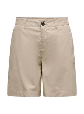 Bermuda  Only  Zora mittelhohe Shorts in Toastfarben für Frauen.