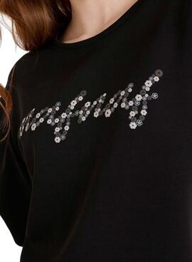  T-Shirt Naf Naf Logo Print schwarzes für Frauen.