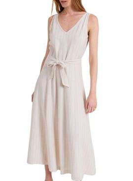 Kleid Naf Naf mit Diplomatenstreifen in Beige für Frauen.