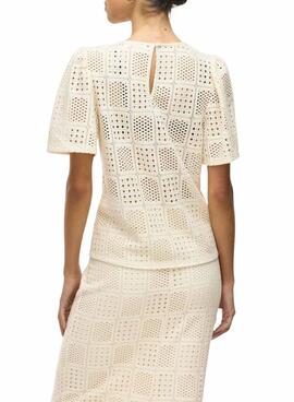 Top Vila Vinovira in beige mit Perforationen für Frauen