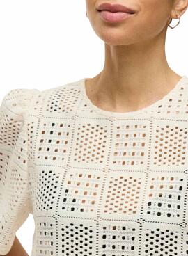 Top Vila Vinovira in beige mit Perforationen für Frauen