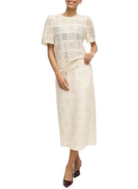 Top Vila Vinovira in beige mit Perforationen für Frauen