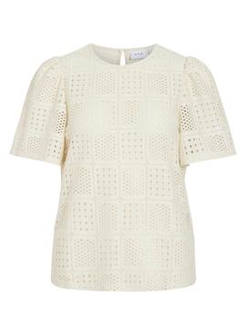 Top Vila Vinovira in beige mit Perforationen für Frauen