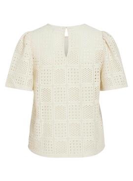 Top Vila Vinovira in beige mit Perforationen für Frauen
