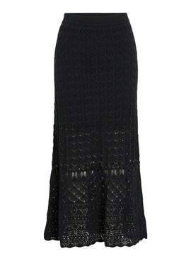 Rock Vila Vidolise aus schwarzem Maxi-Häkel für Frauen.