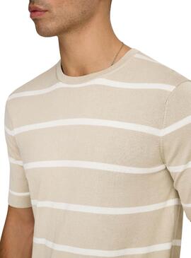 T-Shirt Only and Sons Wyler Streifen beige für Männer