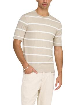 T-Shirt Only and Sons Wyler Streifen beige für Männer