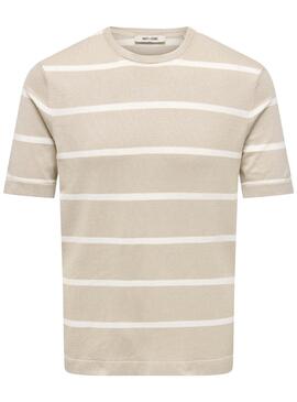 T-Shirt Only and Sons Wyler Streifen beige für Männer