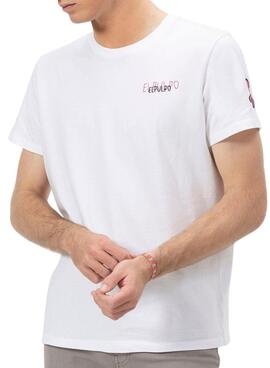 T-Shirt   El Pulpo Triplelogo in Weiß und Rosa für Männer.