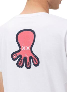 T-Shirt   El Pulpo Triplelogo in Weiß und Rosa für Männer.