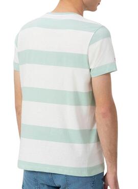  T-Shirt  El Pulpo Türkis und Weiß gestreift.