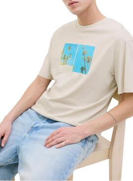 T-Shirt Jack and Jones Porto beige für Herren