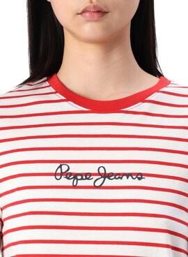 Pepe Jeans Elba T-Shirt rot und weiß für Damen