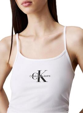 T-Shirt Calvin Klein Monologo Strappy Weiß Damen
