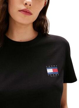 T-Shirt Tommy Jeans Flag Schwarz für Damen