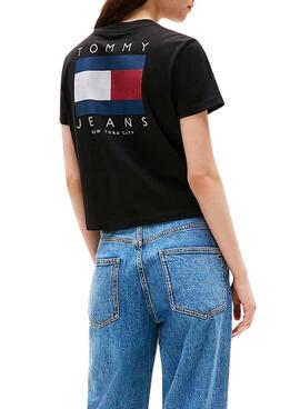 T-Shirt Tommy Jeans Flag Schwarz für Damen