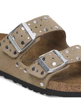 Sandalen Birkenstock Arizona Rivet beige für Frauen.