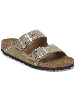 Sandalen Birkenstock Arizona Rivet beige für Frauen.