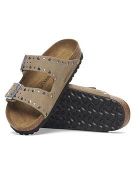 Sandalen Birkenstock Arizona Rivet beige für Frauen.