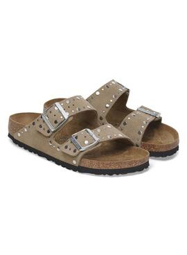 Sandalen Birkenstock Arizona Rivet beige für Frauen.