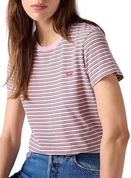 Levis Perfect Tee Stripes T-Shirt in pink for women.