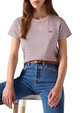 Levis Perfect Tee Stripes T-Shirt in pink for women.