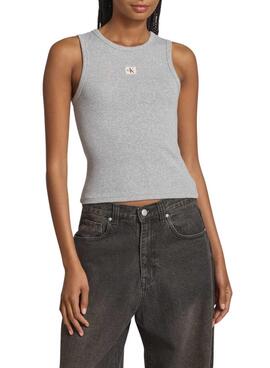 T-Shirt Calvin Klein Jeans Woven Label grau für Damen
