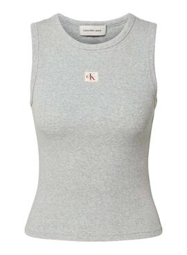 T-Shirt Calvin Klein Jeans Woven Label grau für Damen