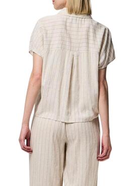 Bluse Pieces Pia beige gestreift für Damen