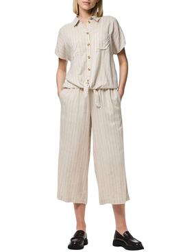 Bluse Pieces Pia beige gestreift für Damen