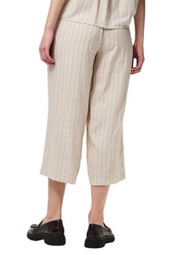 Hose Coulotte Pieces Pia gestreifte beige für Damen.